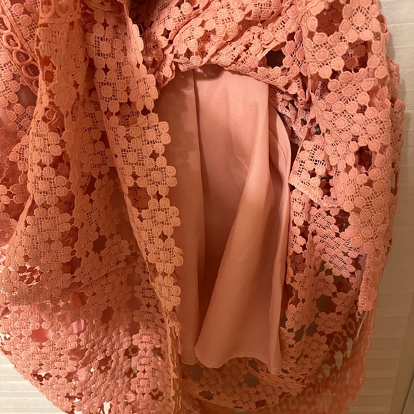 NWT Carmen Marc Valvo Infusion Pink cut-out long Dress with black ribbon waist - Picture 3 of 9